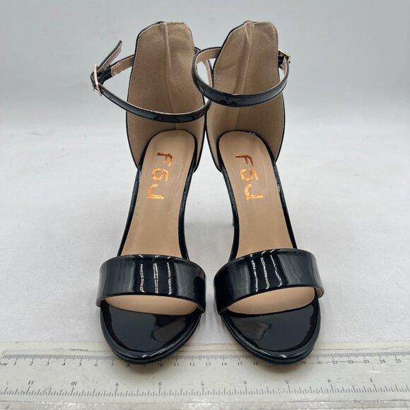 FSJ Black Comfy Open Toe Summer Sandals Ankle Strap High Heels Strappy Shoes - Picture 3 of 8